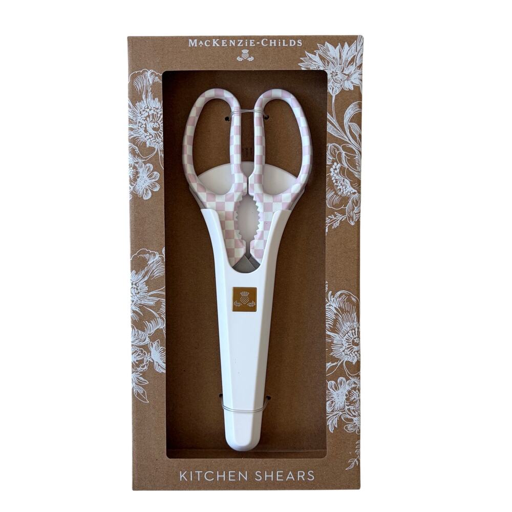 NEW Mackenzie-Childs Pink & White Check Kitchen Shears
